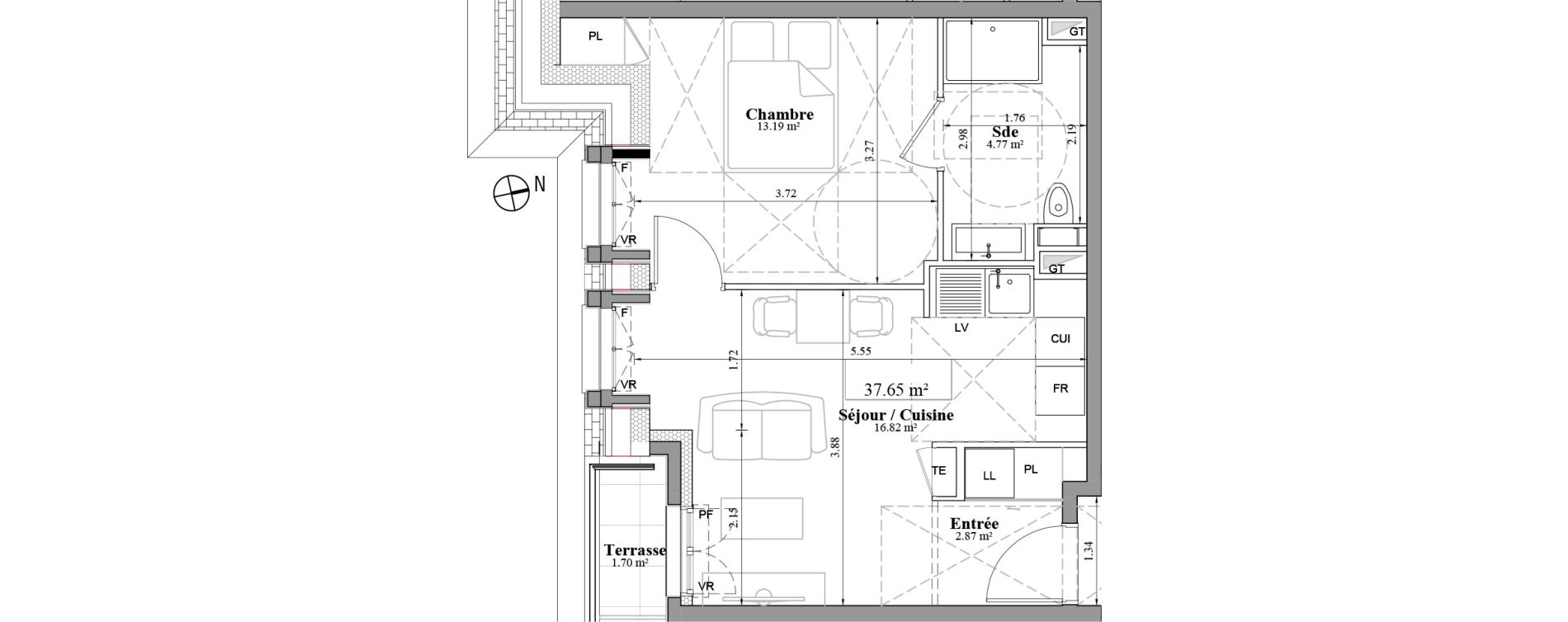 Appartement T2 de 37,65 m2 &agrave; Laval Les fourches