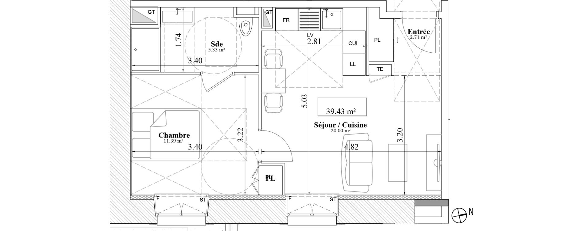 Appartement T2 de 39,43 m2 &agrave; Laval Les fourches