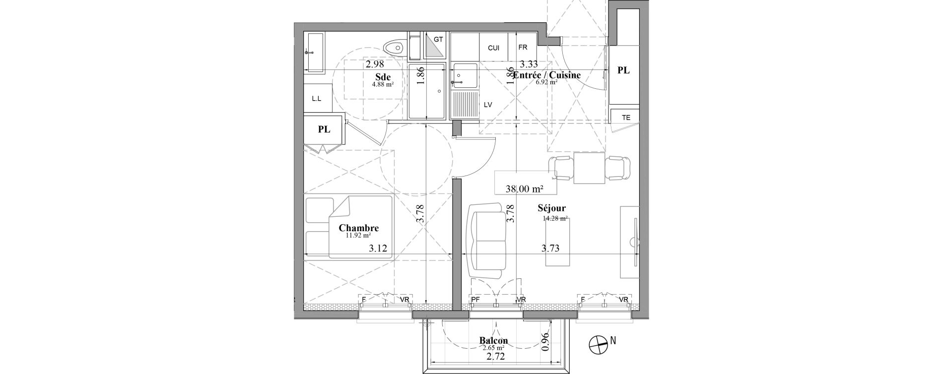 Appartement T2 de 38,00 m2 &agrave; Laval Les fourches