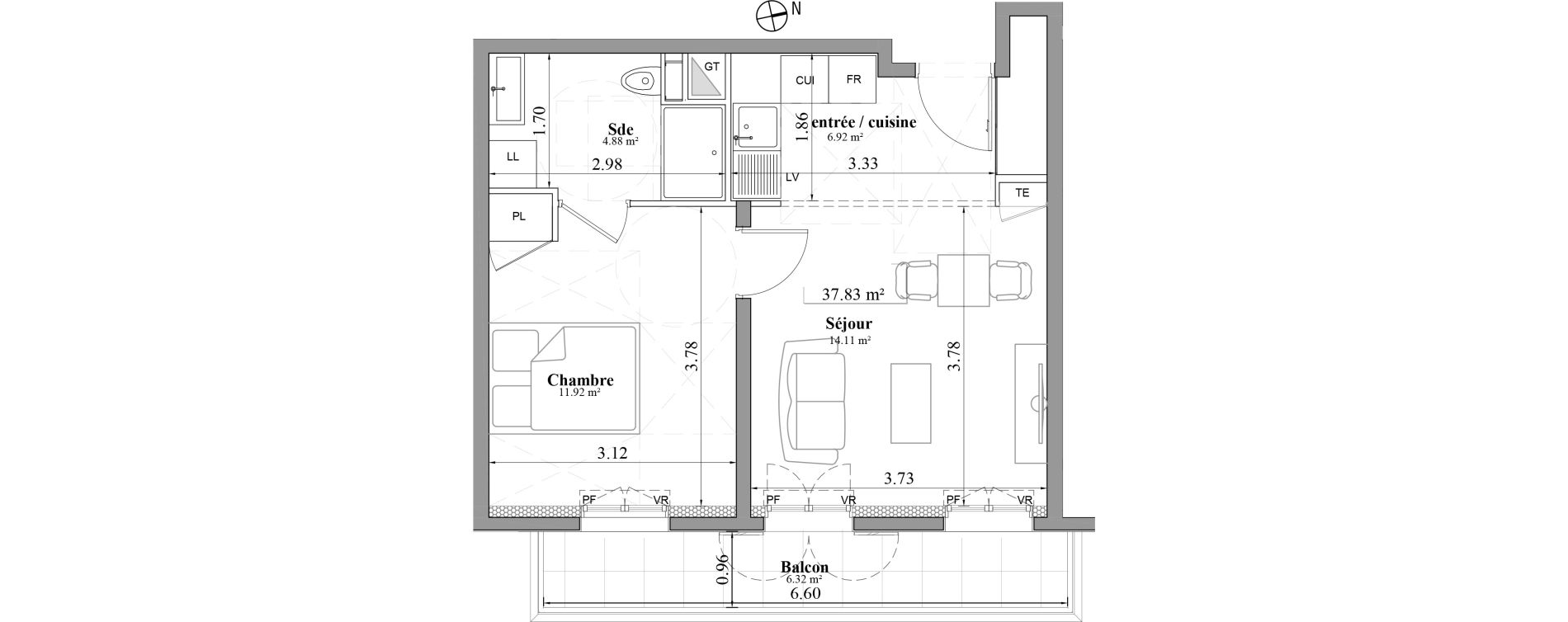 Appartement T2 de 37,83 m2 &agrave; Laval Les fourches