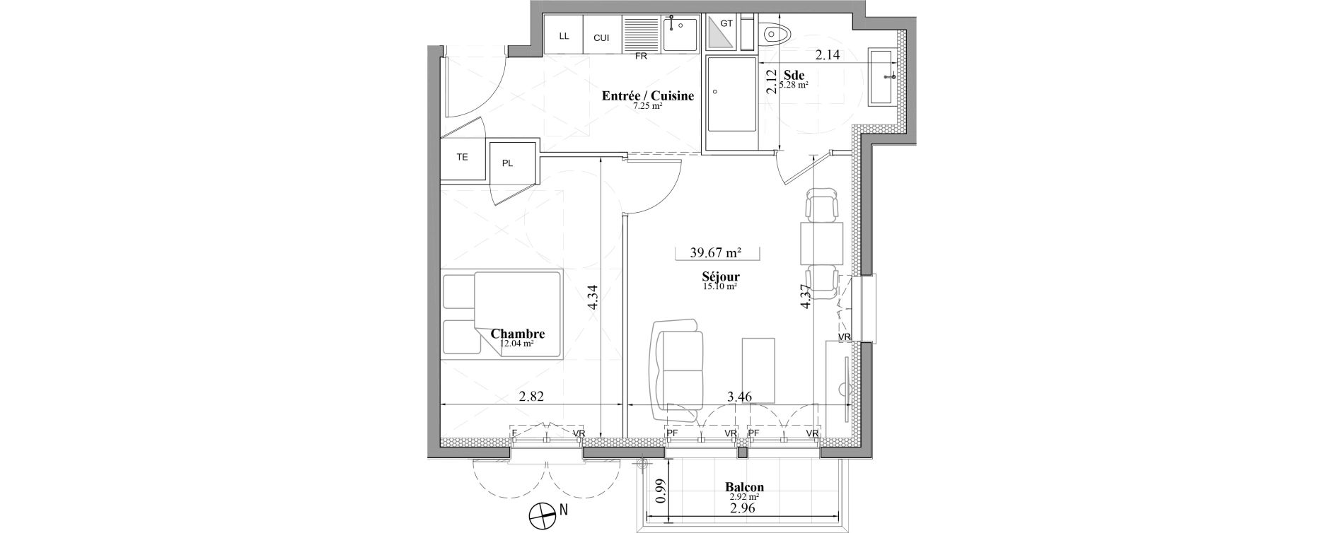Appartement T2 de 39,67 m2 &agrave; Laval Les fourches