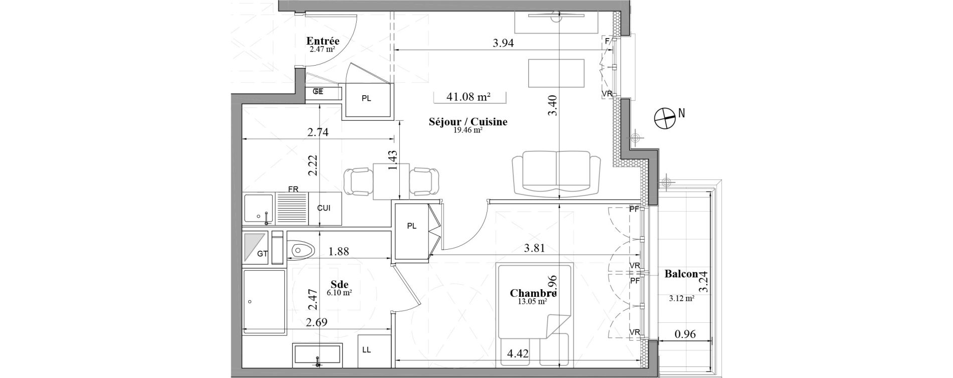 Appartement T2 de 41,08 m2 &agrave; Laval Les fourches
