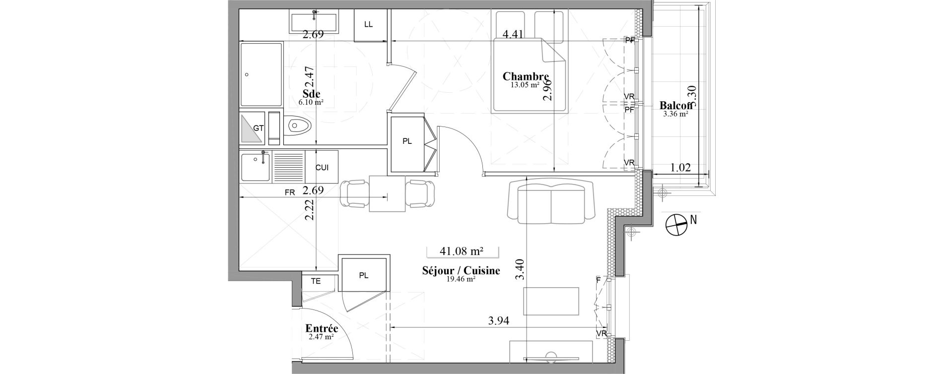 Appartement T2 de 41,08 m2 &agrave; Laval Les fourches