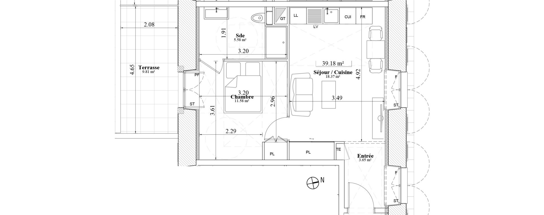 Appartement T2 de 39,18 m2 &agrave; Laval Les fourches