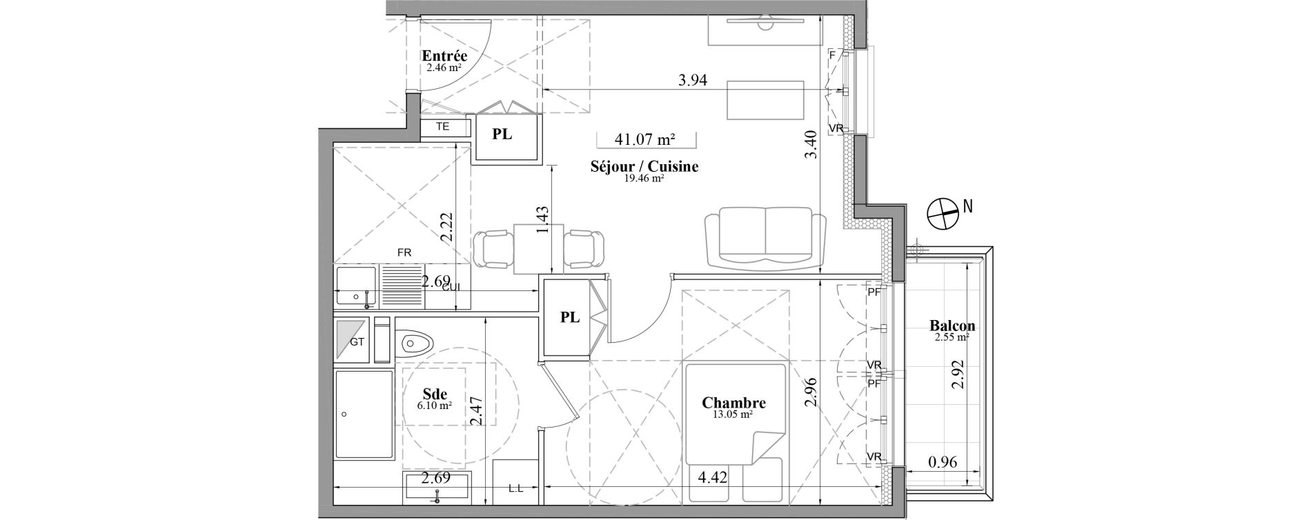 Appartement T2 de 41,07 m2 &agrave; Laval Les fourches