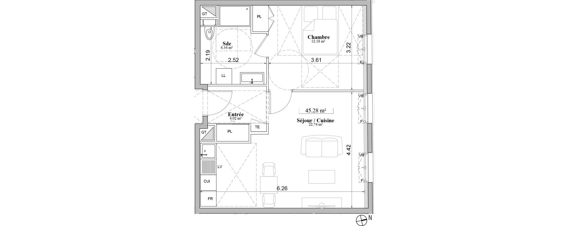 Appartement T2 de 45,28 m2 &agrave; Laval Les fourches