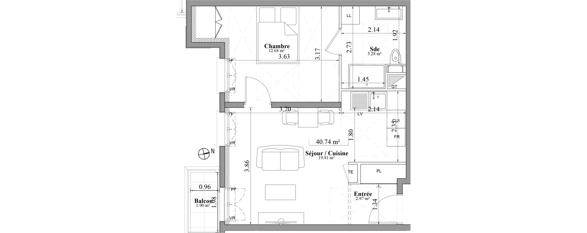 Appartement T2 de 40,74 m2 &agrave; Laval Les fourches