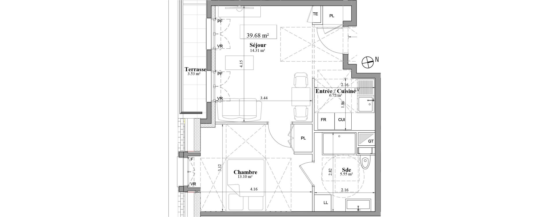 Appartement T2 de 39,68 m2 &agrave; Laval Les fourches