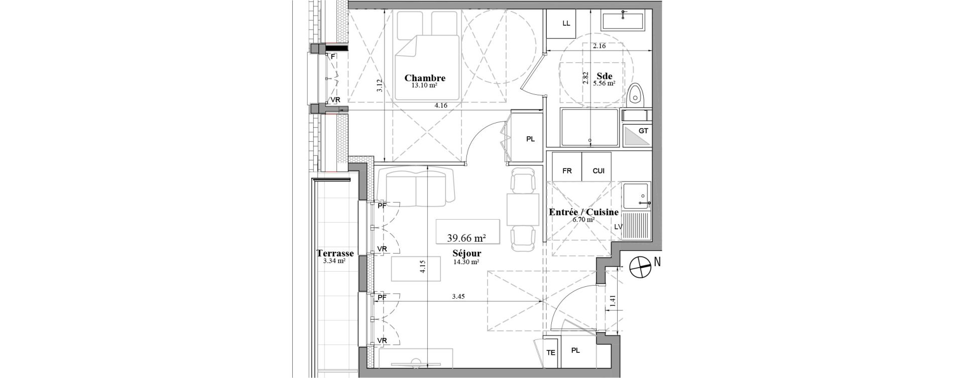 Appartement T2 de 39,66 m2 &agrave; Laval Les fourches