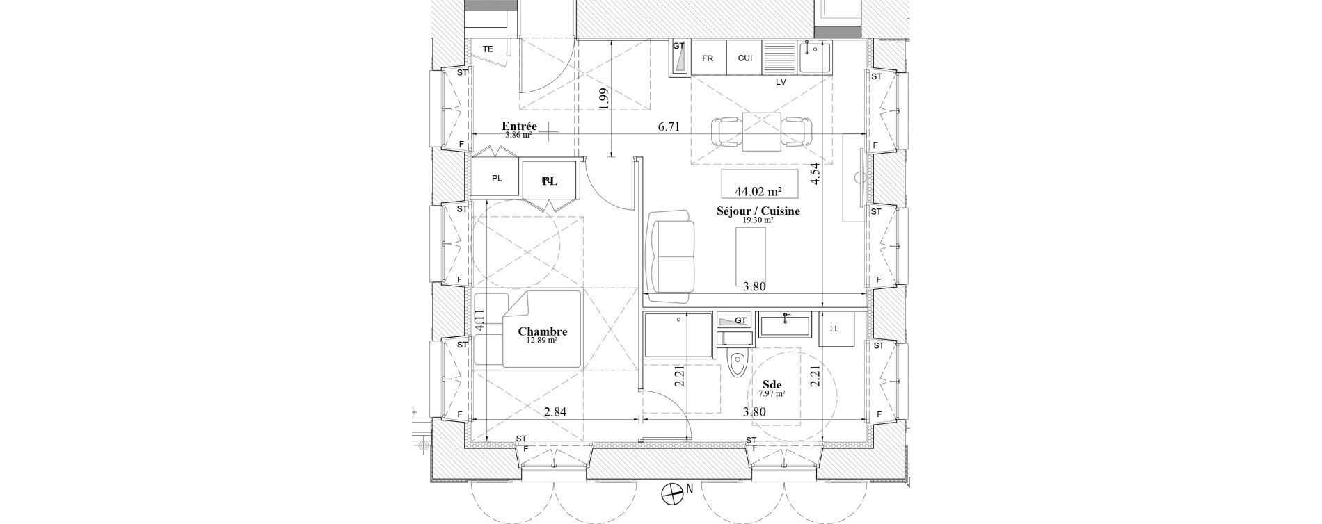 Appartement T2 de 44,02 m2 &agrave; Laval Les fourches