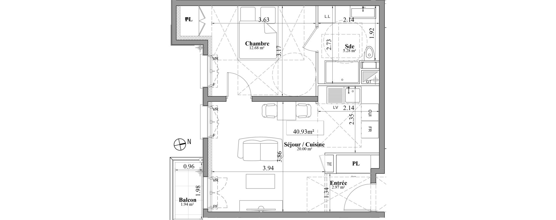 Appartement T2 de 40,93 m2 &agrave; Laval Les fourches