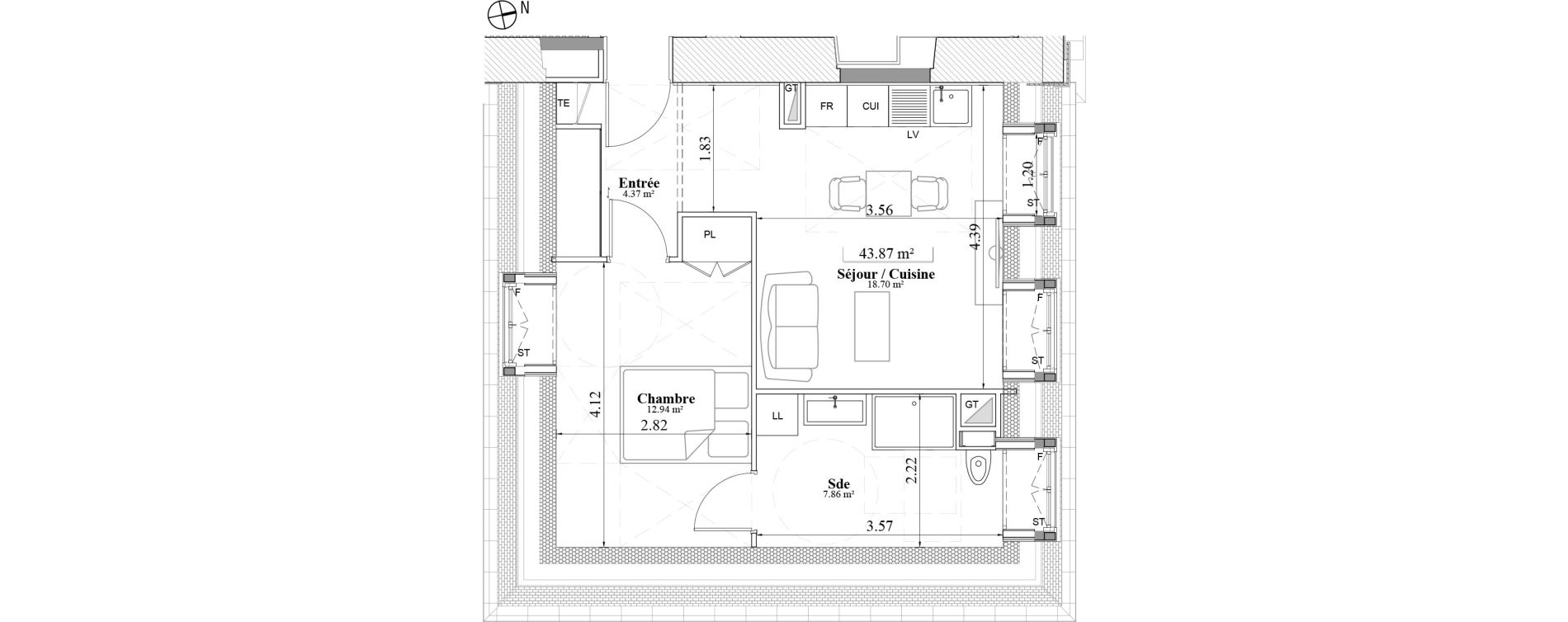 Appartement T2 de 43,87 m2 &agrave; Laval Les fourches