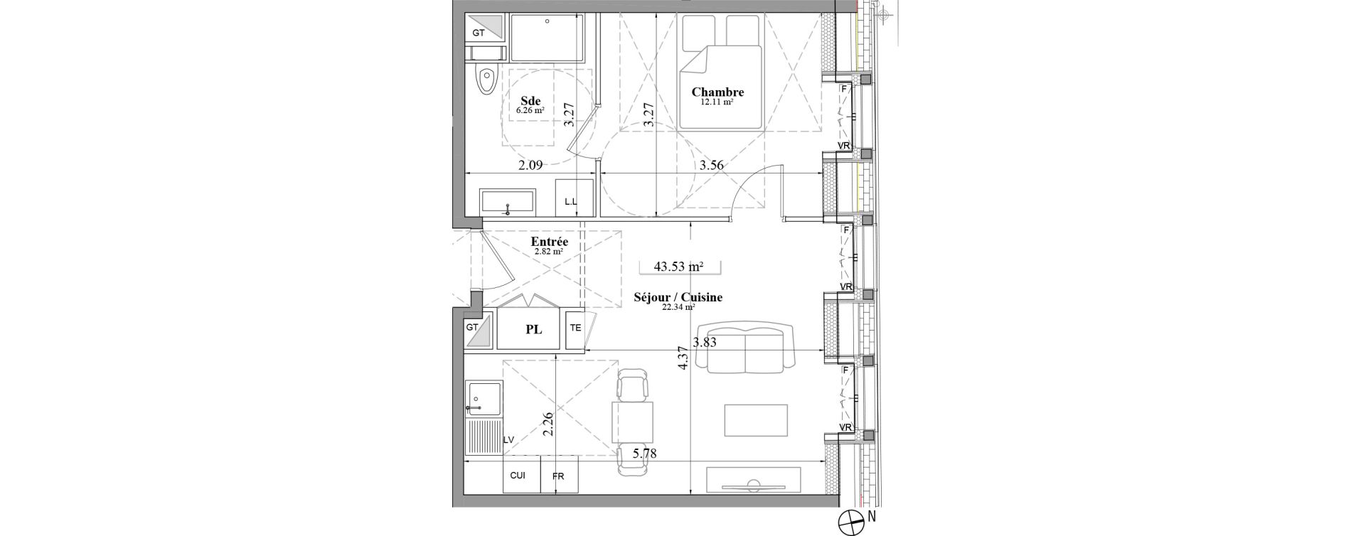 Appartement T2 de 43,53 m2 &agrave; Laval Les fourches