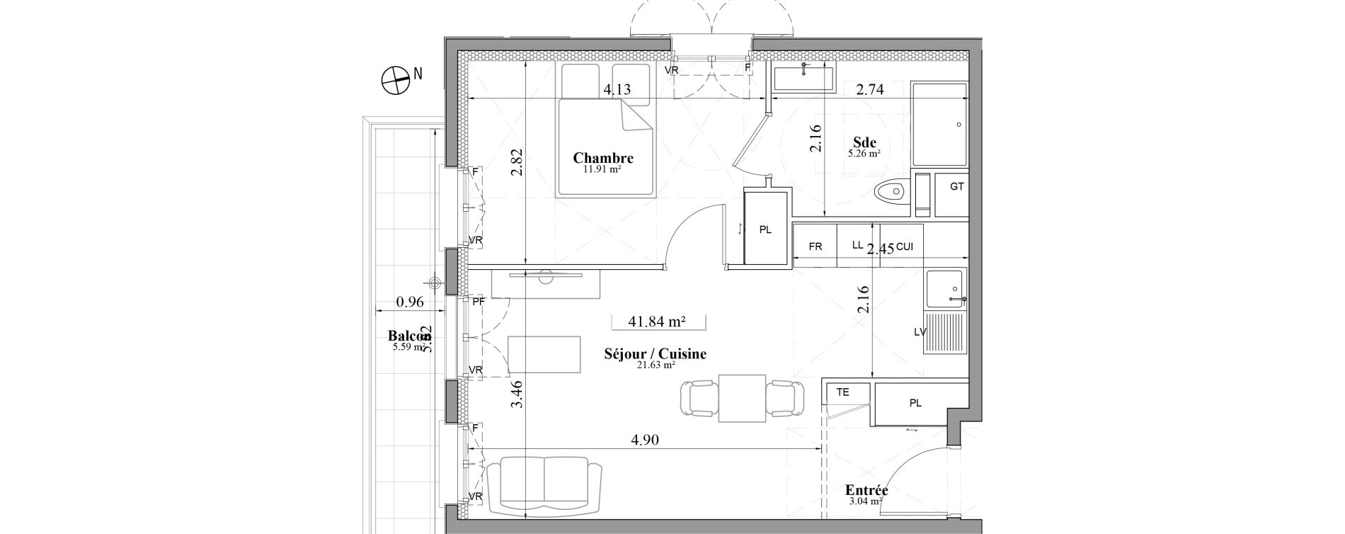 Appartement T2 de 41,84 m2 &agrave; Laval Les fourches