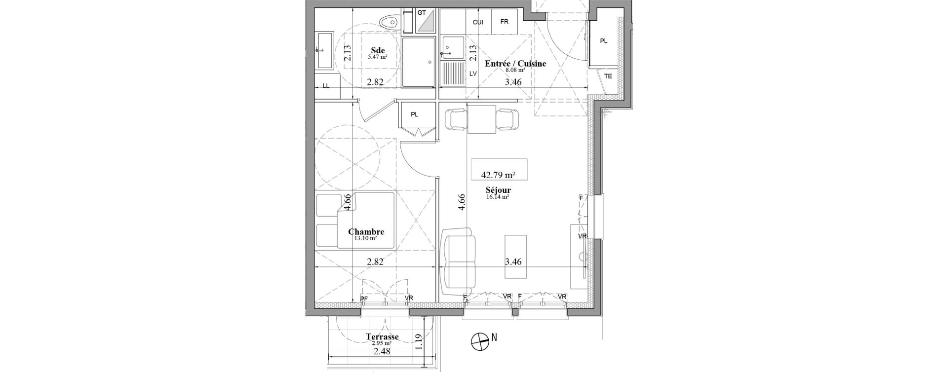 Appartement T2 de 42,79 m2 &agrave; Laval Les fourches