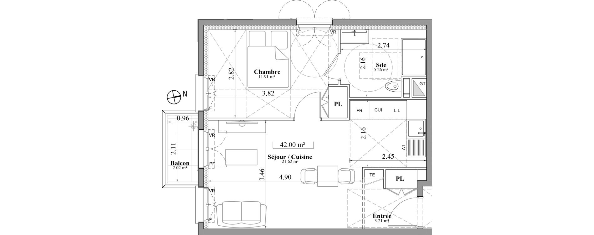 Appartement T2 de 42,00 m2 &agrave; Laval Les fourches