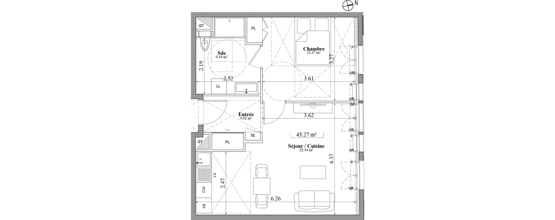 Appartement T2 de 45,27 m2 &agrave; Laval Les fourches