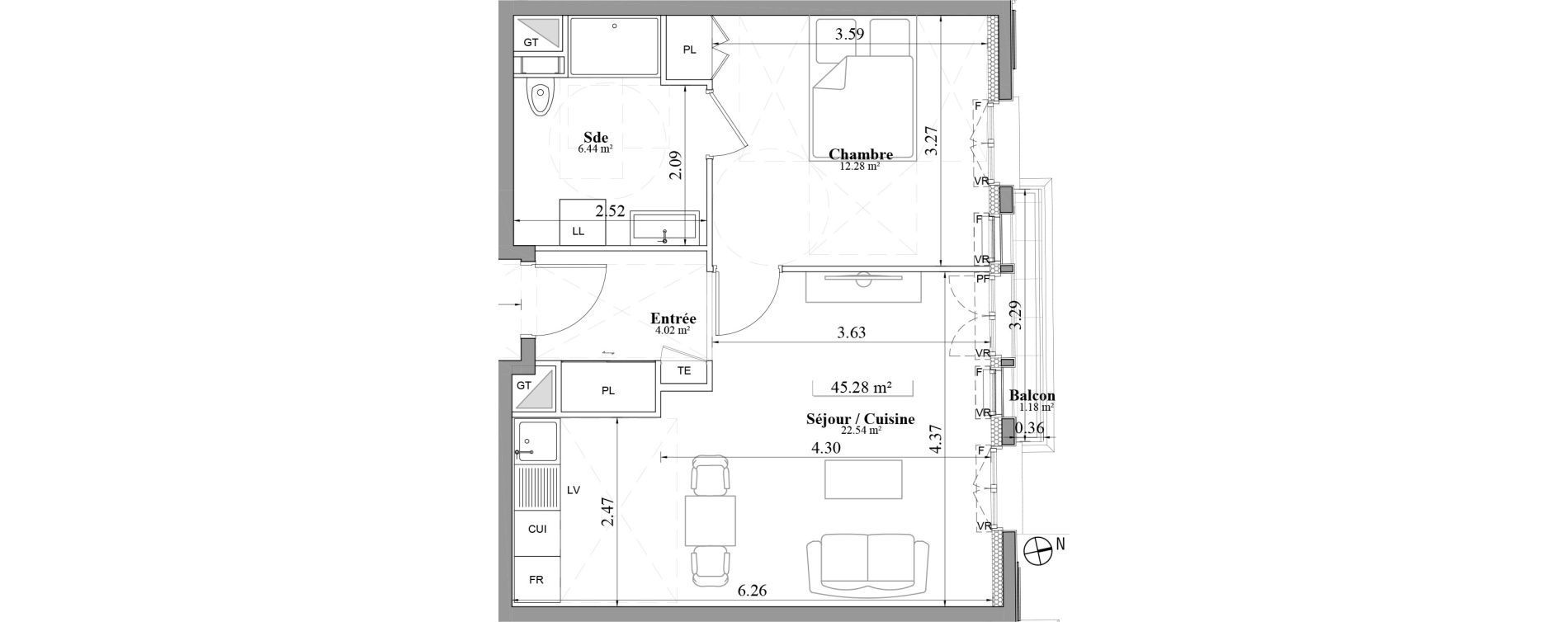Appartement T2 de 45,28 m2 &agrave; Laval Les fourches