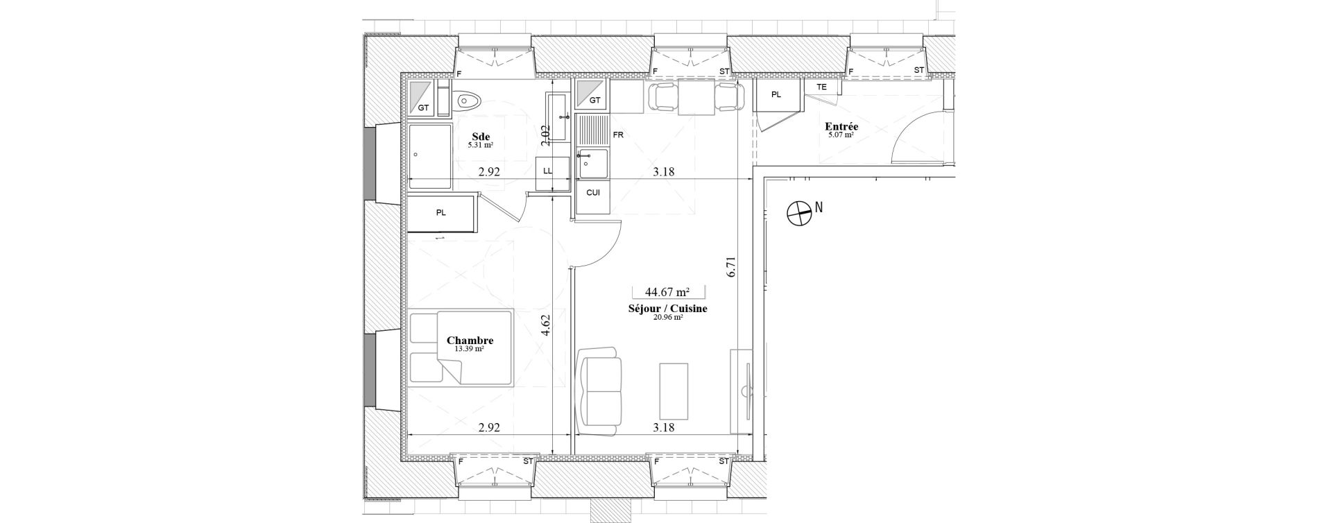 Appartement T2 de 44,67 m2 &agrave; Laval Les fourches