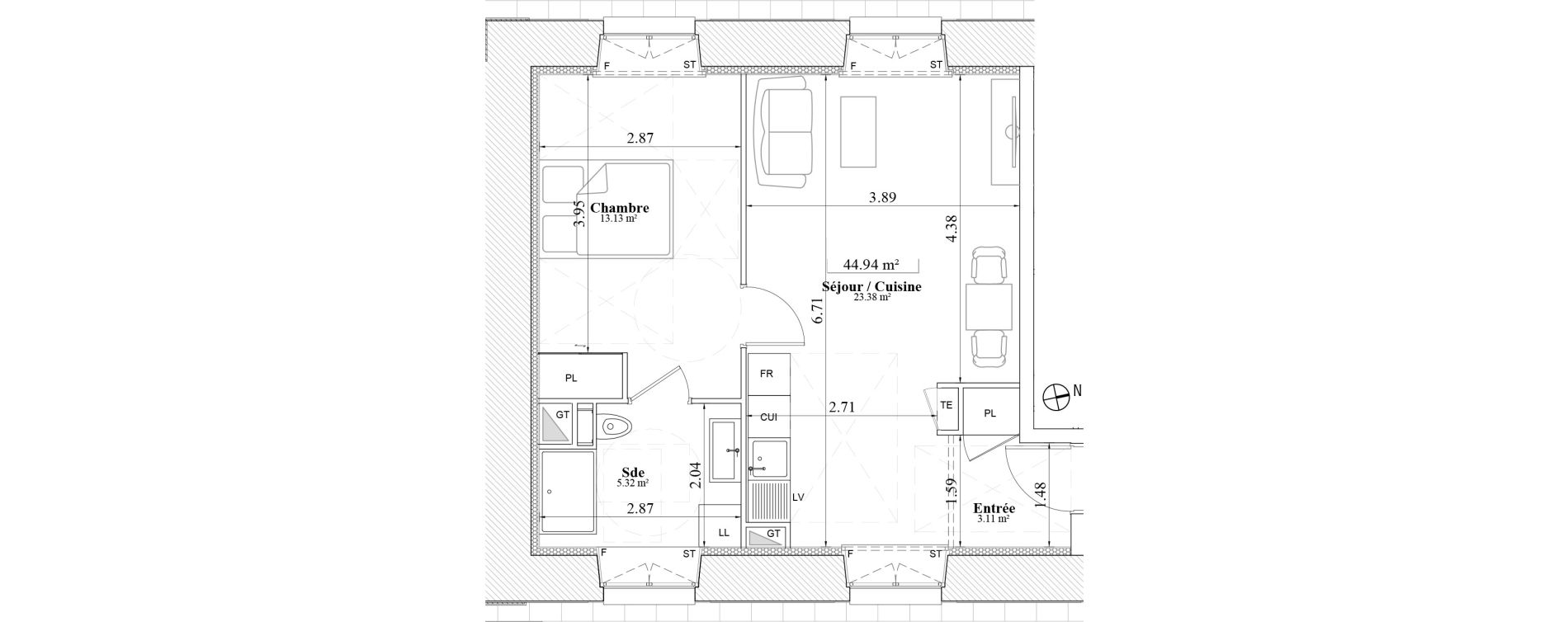 Appartement T2 de 44,94 m2 &agrave; Laval Les fourches