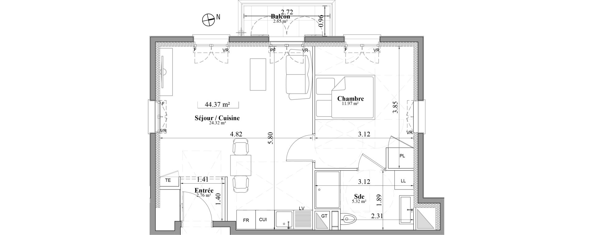 Appartement T2 de 44,37 m2 &agrave; Laval Les fourches