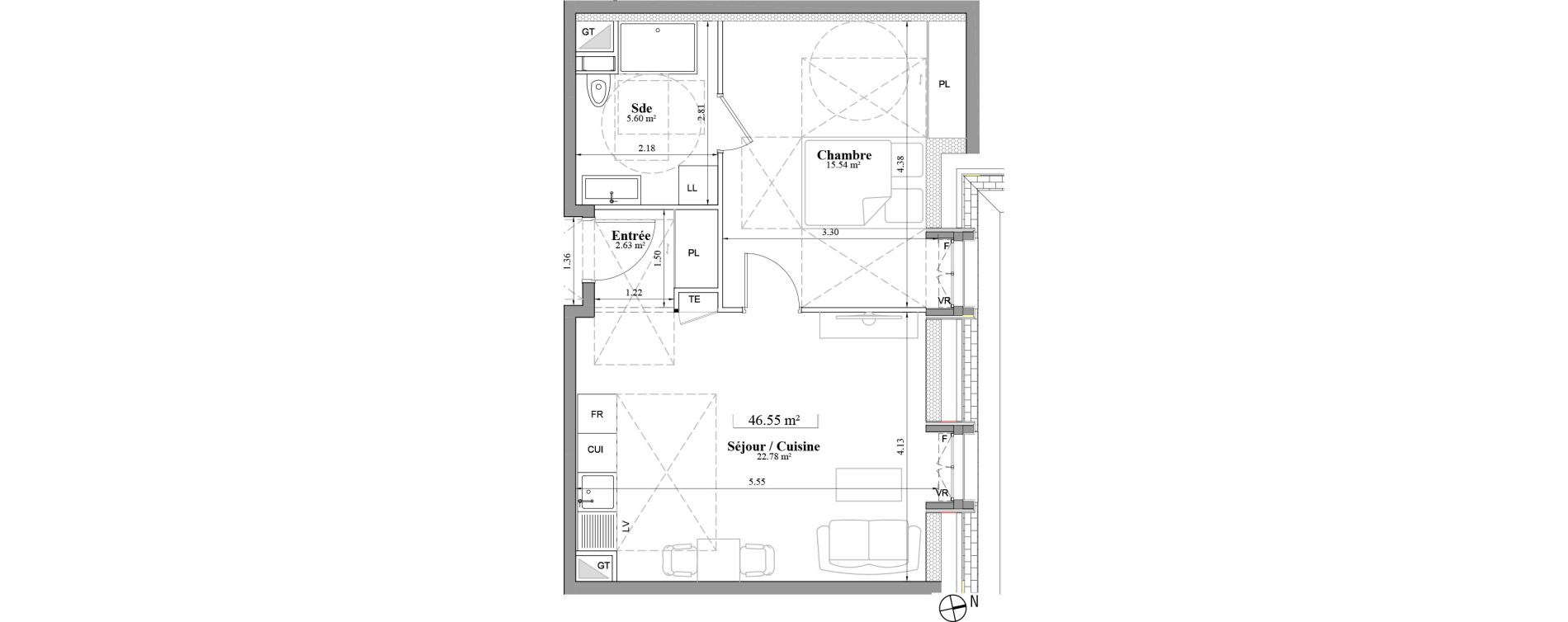 Appartement T2 de 46,55 m2 &agrave; Laval Les fourches