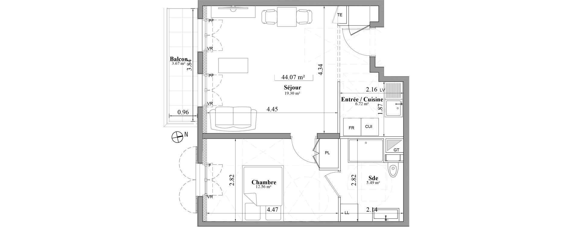Appartement T2 de 44,07 m2 &agrave; Laval Les fourches