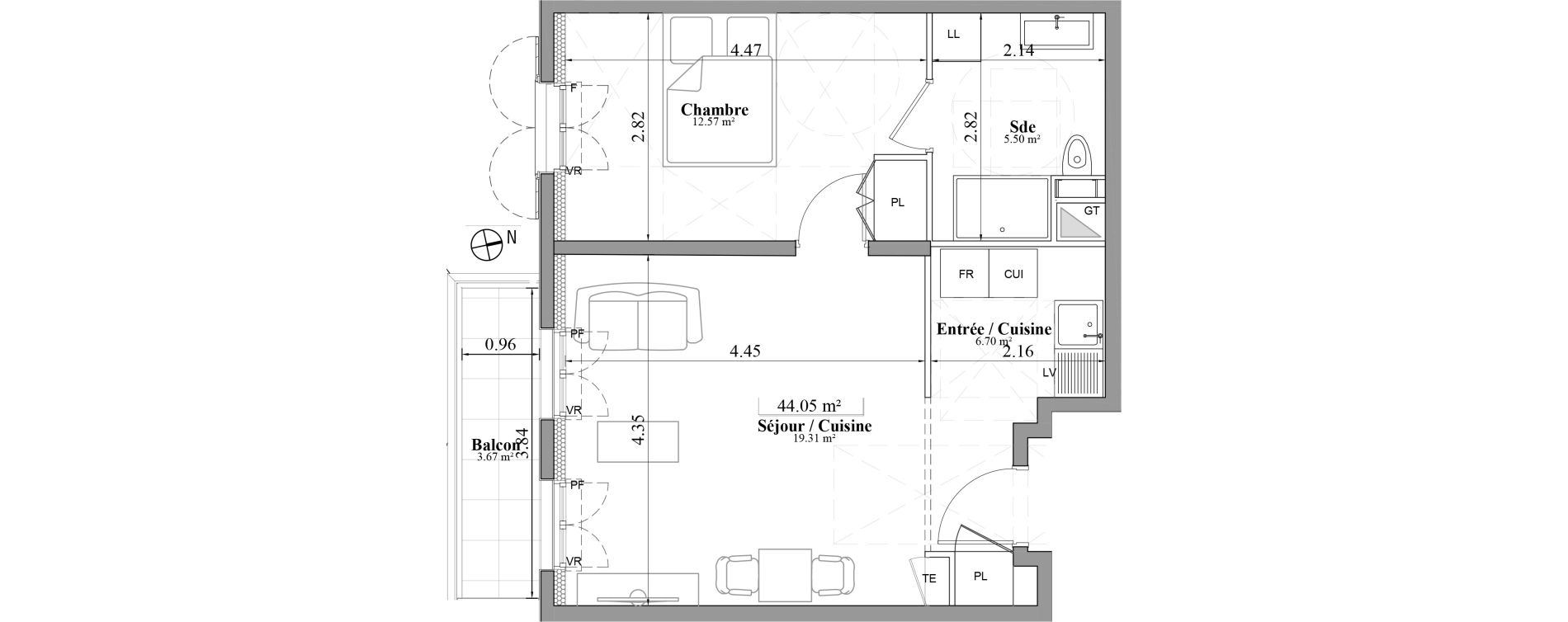 Appartement T2 de 44,05 m2 &agrave; Laval Les fourches