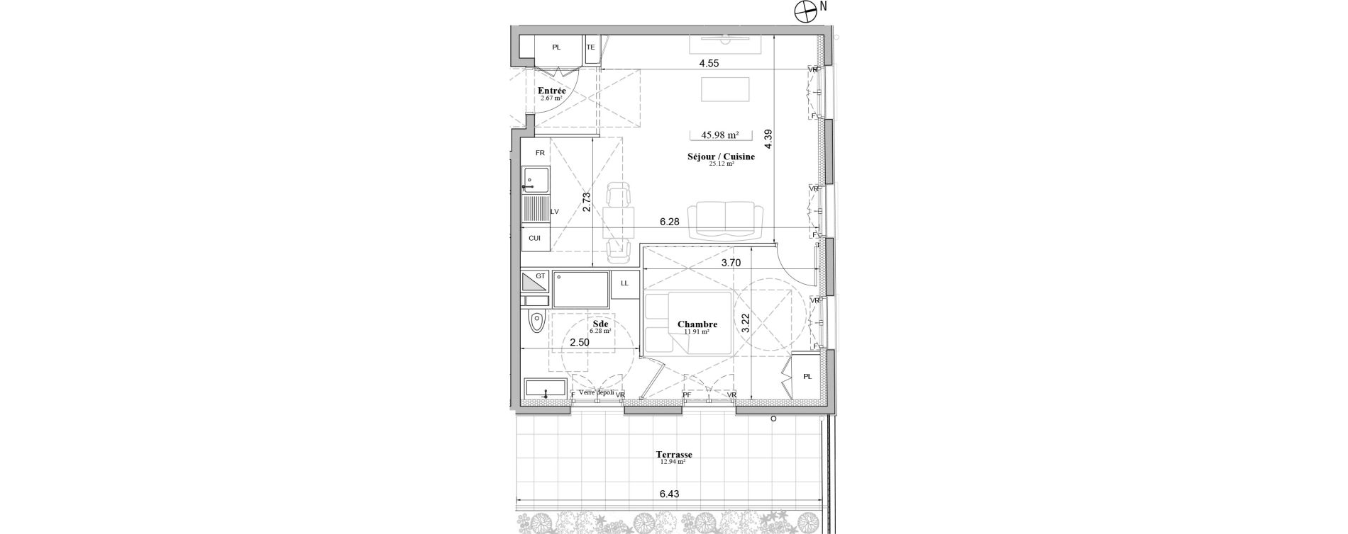 Appartement T2 de 45,98 m2 &agrave; Laval Les fourches