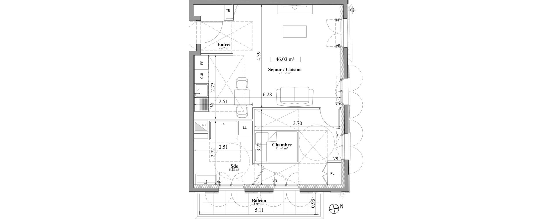 Appartement T2 de 46,03 m2 &agrave; Laval Les fourches