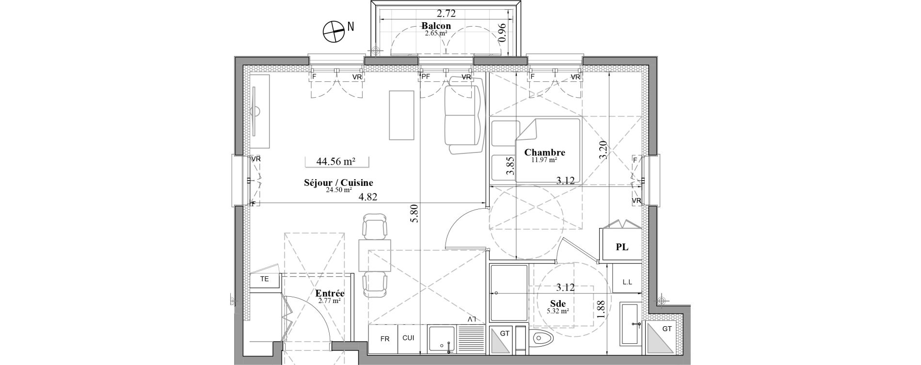Appartement T2 de 44,56 m2 &agrave; Laval Les fourches