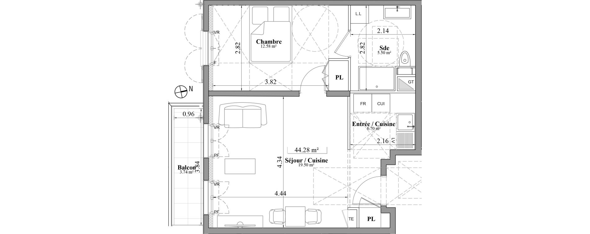 Appartement T2 de 44,28 m2 &agrave; Laval Les fourches
