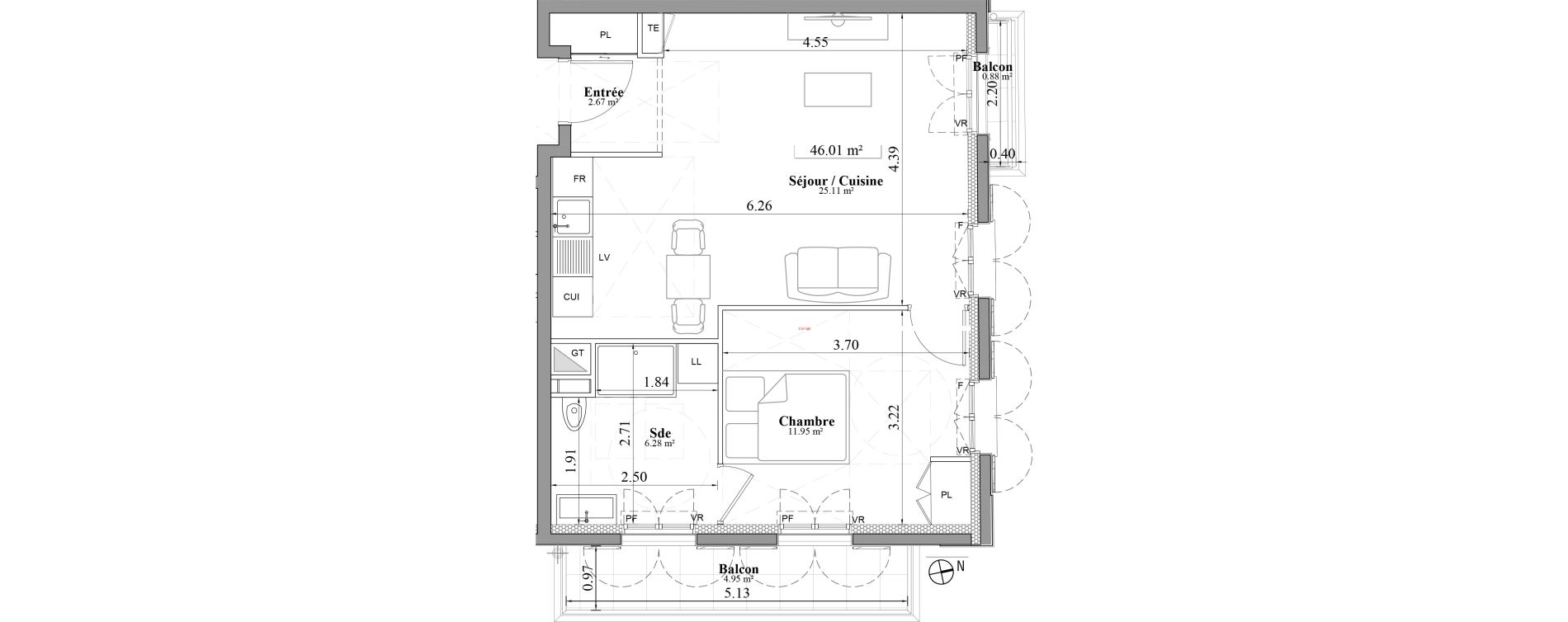 Appartement T2 de 46,01 m2 &agrave; Laval Les fourches