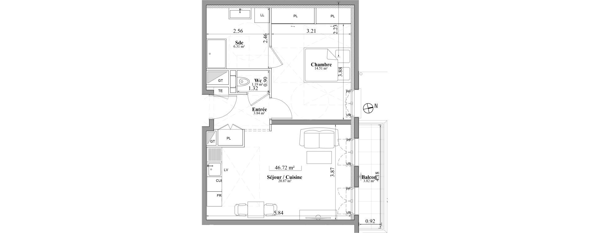 Appartement T2 de 46,72 m2 &agrave; Laval Les fourches