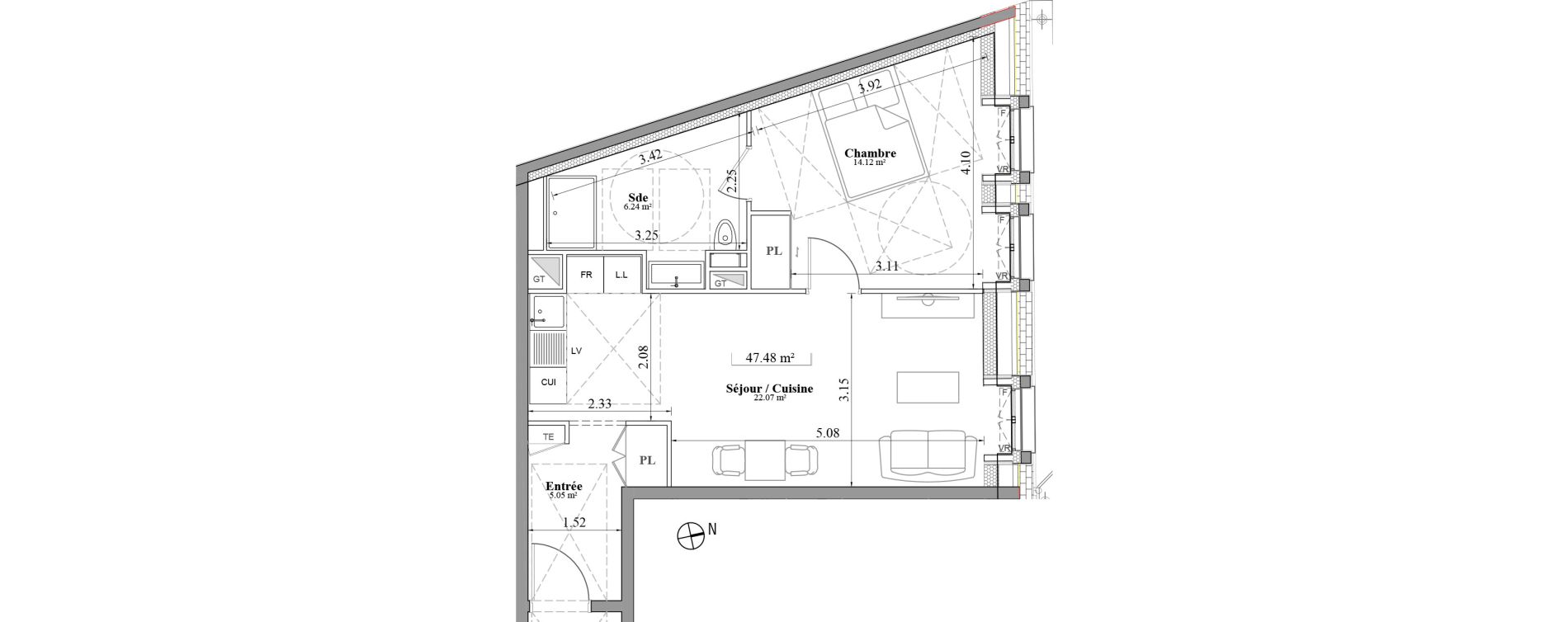 Appartement T2 de 47,48 m2 &agrave; Laval Les fourches