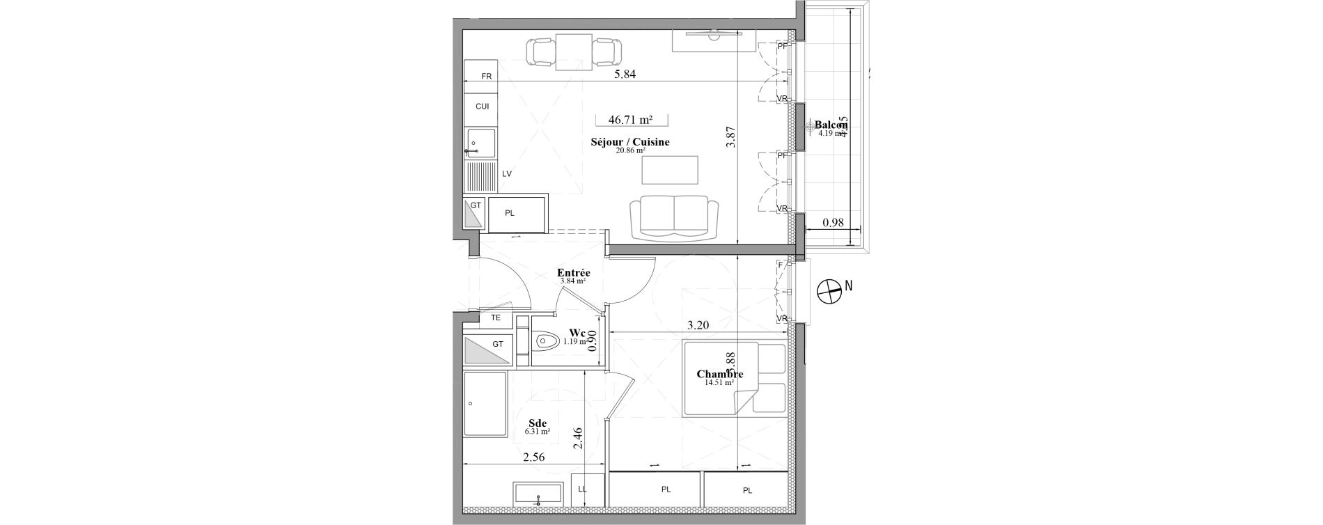 Appartement T2 de 46,71 m2 &agrave; Laval Les fourches