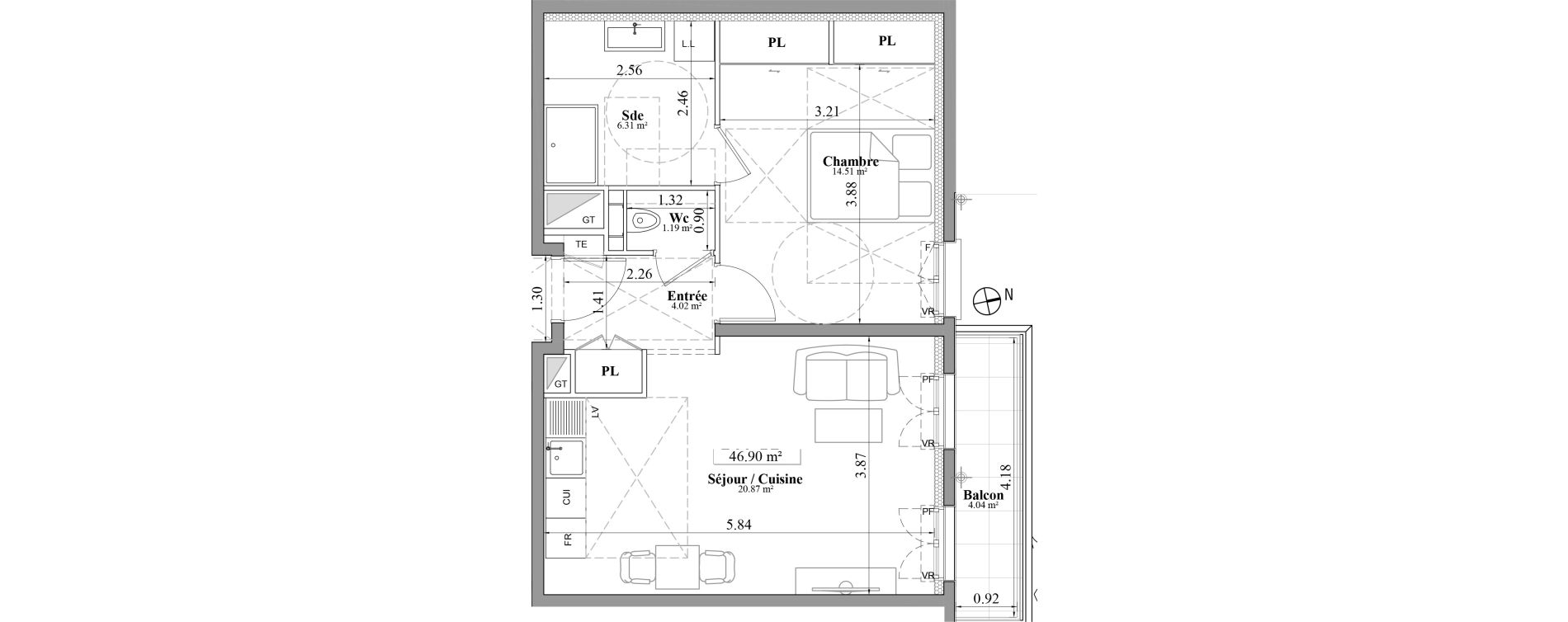 Appartement T2 de 46,90 m2 &agrave; Laval Les fourches