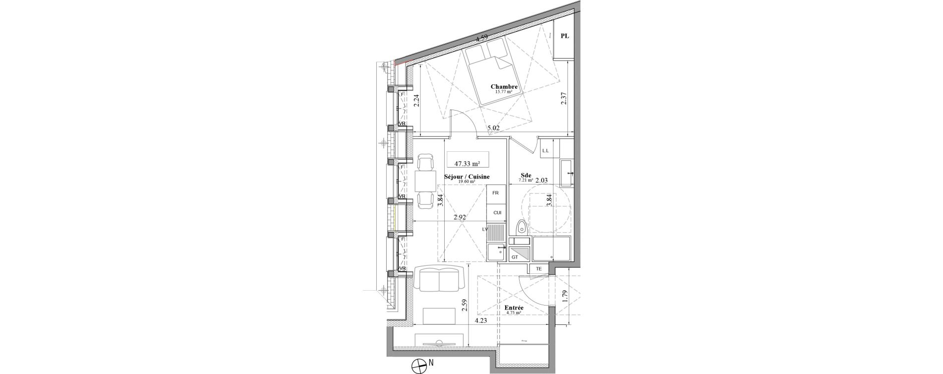 Appartement T2 de 47,33 m2 &agrave; Laval Les fourches