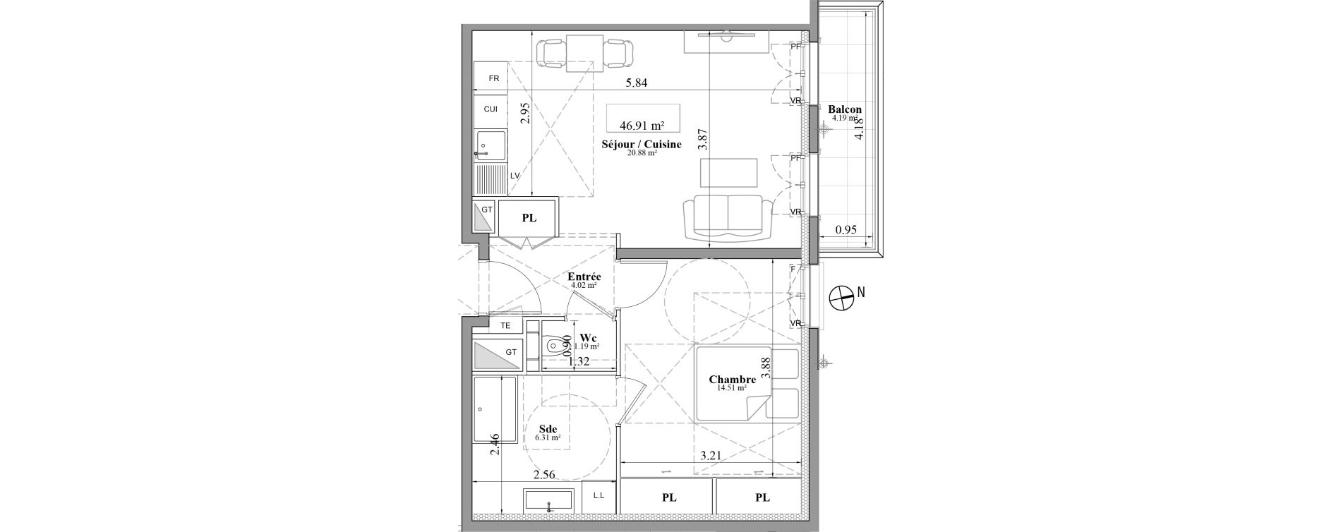 Appartement T2 de 46,91 m2 &agrave; Laval Les fourches