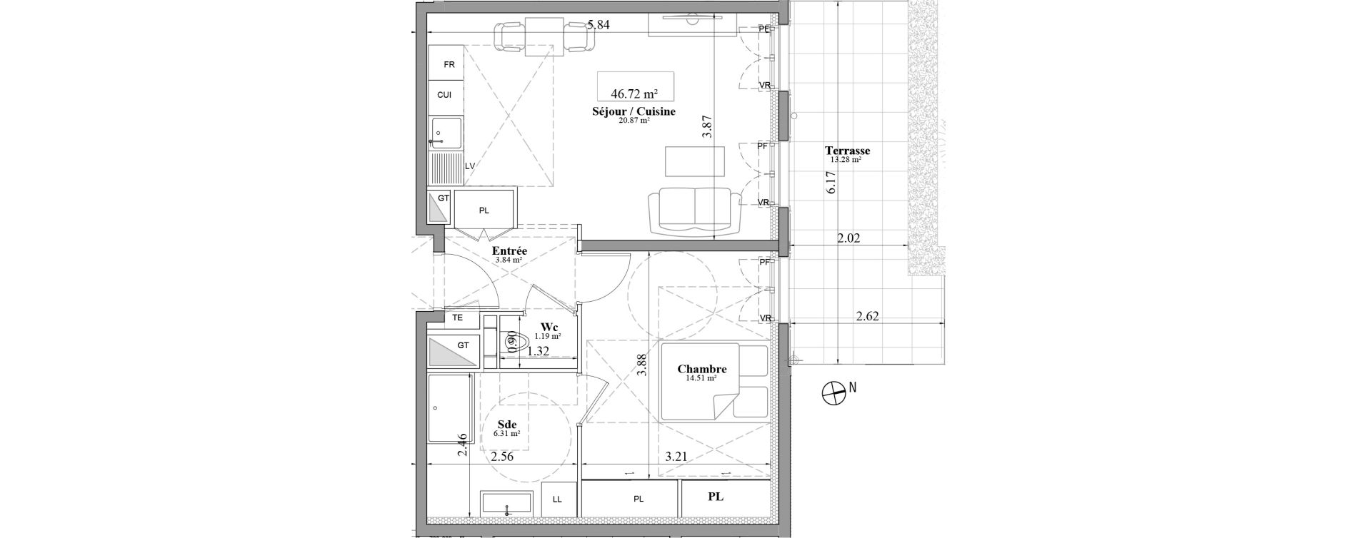 Appartement T2 de 46,72 m2 &agrave; Laval Les fourches