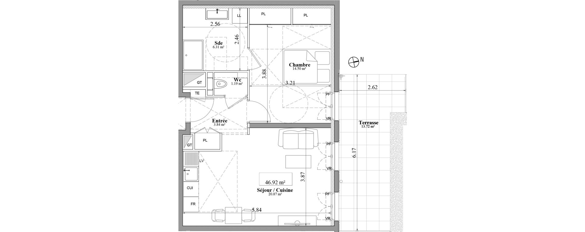Appartement T2 de 46,71 m2 &agrave; Laval Les fourches