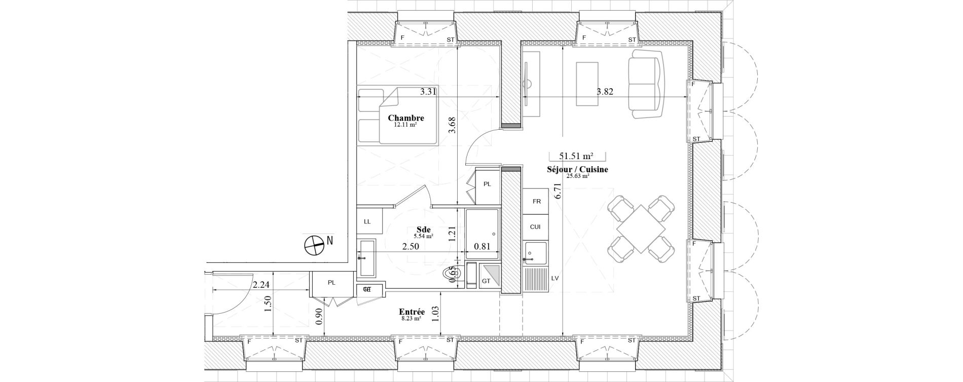Appartement T2 de 51,51 m2 &agrave; Laval Les fourches