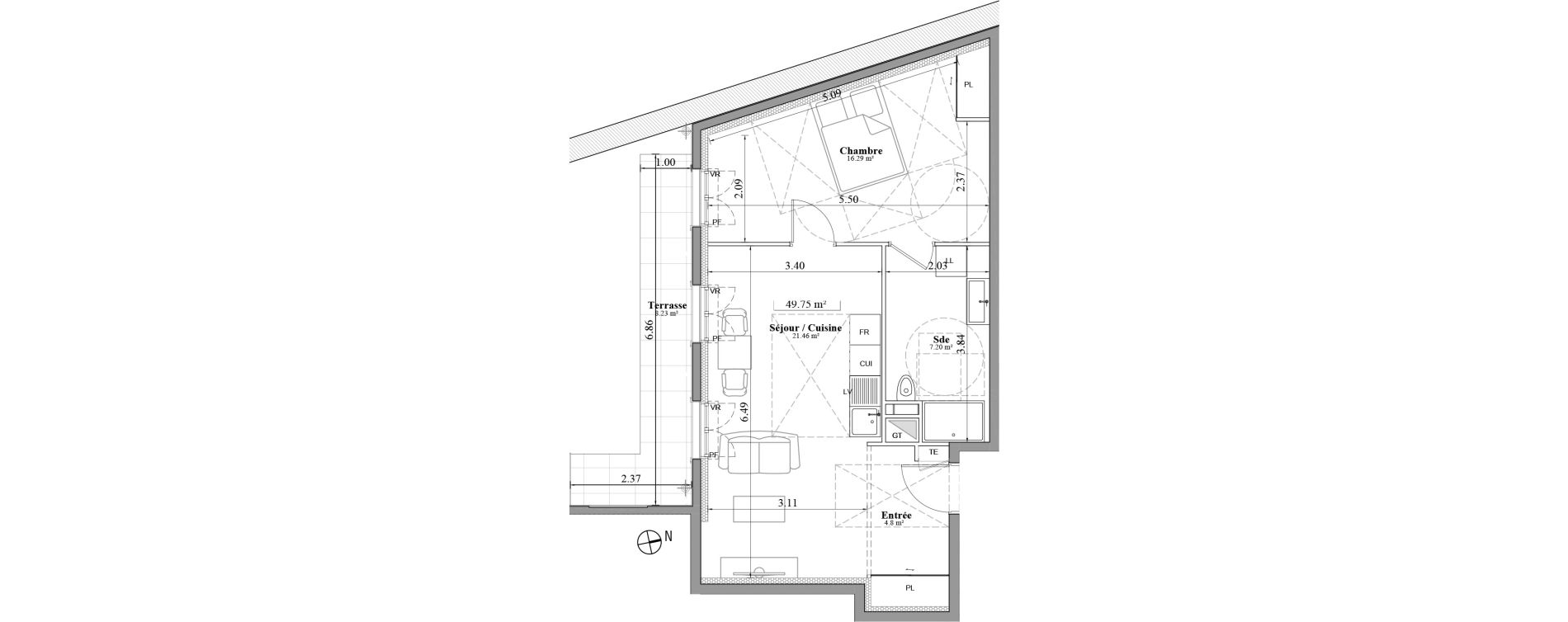 Appartement T2 de 49,75 m2 &agrave; Laval Les fourches