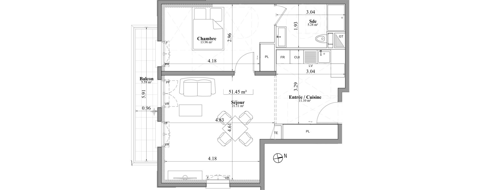 Appartement T2 de 51,45 m2 &agrave; Laval Les fourches