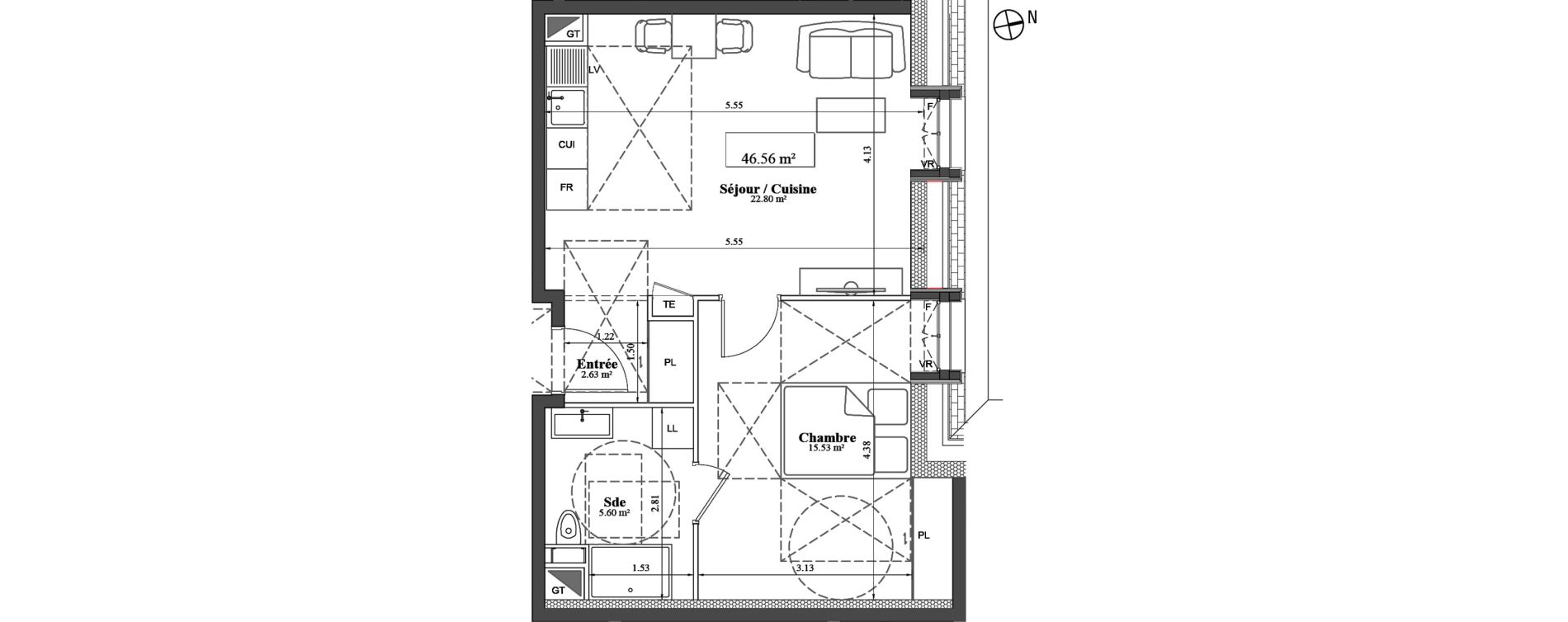 Appartement T2 de 46,56 m2 &agrave; Laval Les fourches