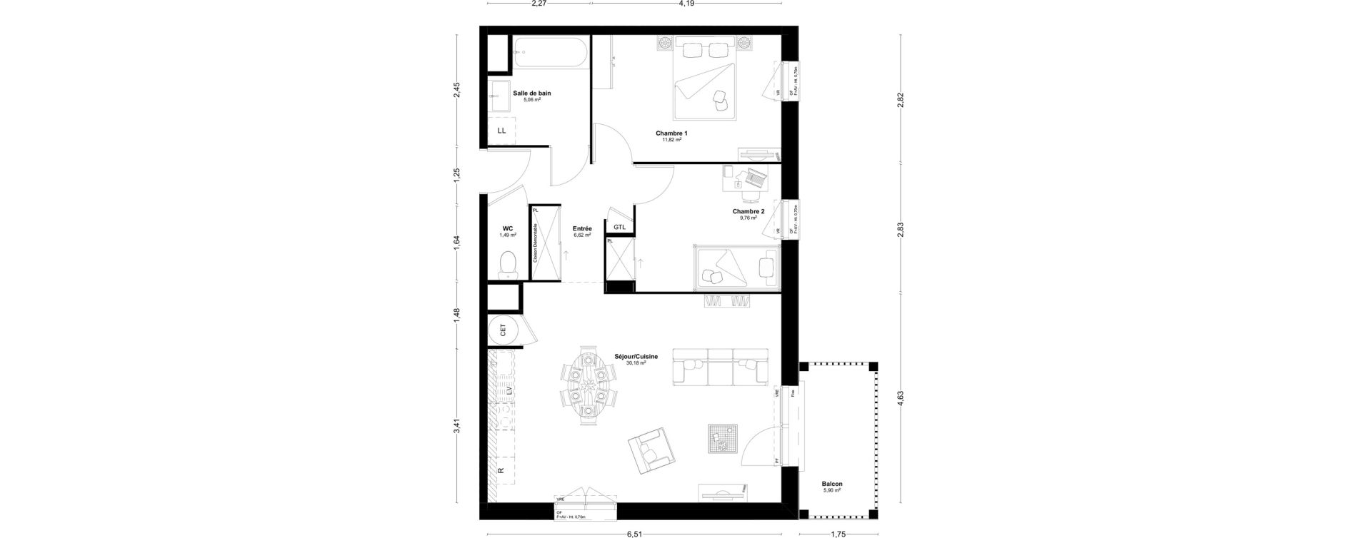 Appartement T3 de 64,93 m2 &agrave; L'Huisserie Centre