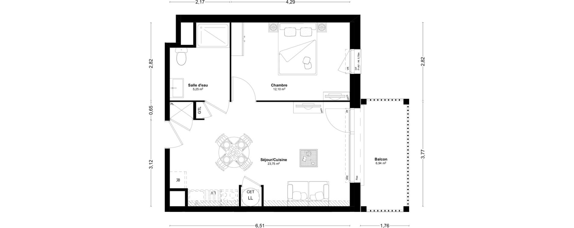 Appartement T2 de 41,10 m2 &agrave; L'Huisserie Centre