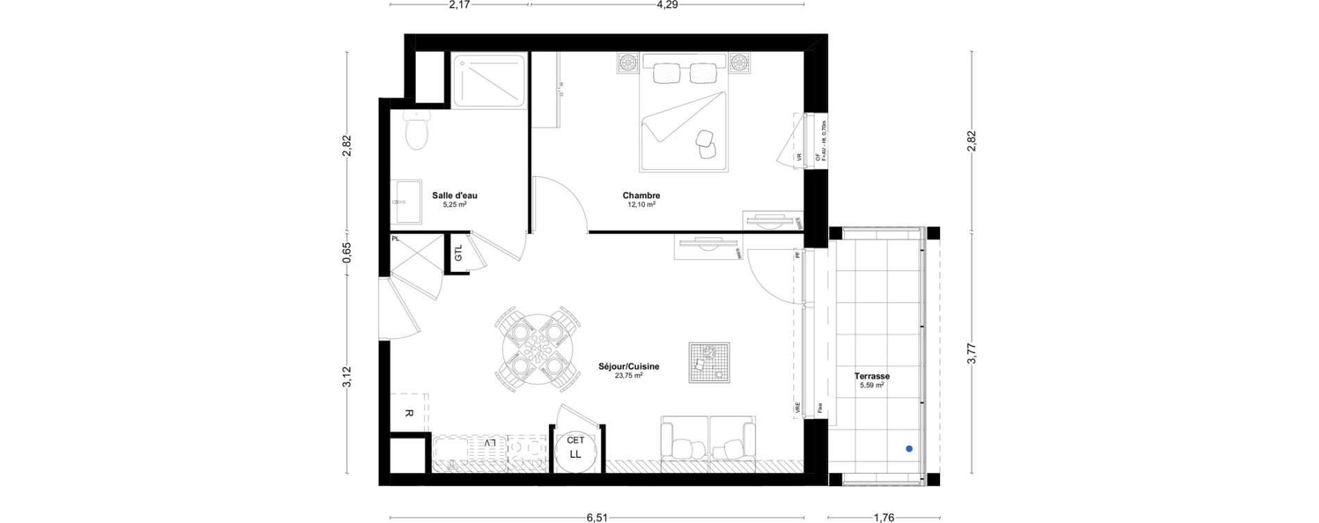 Appartement T2 de 41,10 m2 &agrave; L'Huisserie Centre