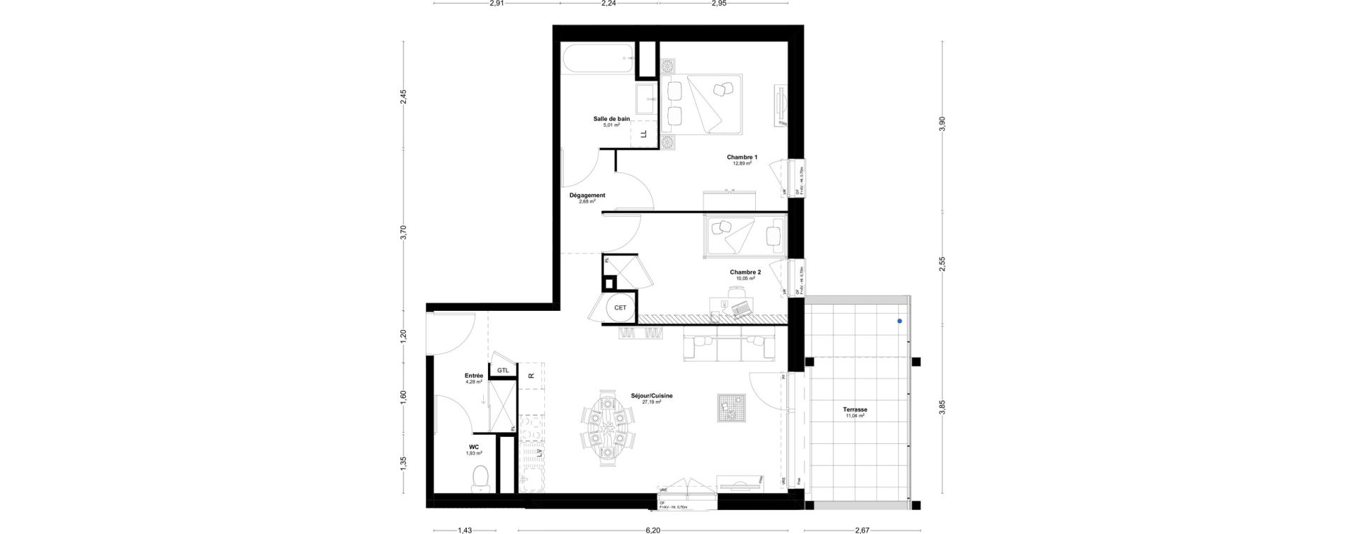 Appartement T3 de 64,03 m2 &agrave; L'Huisserie Centre