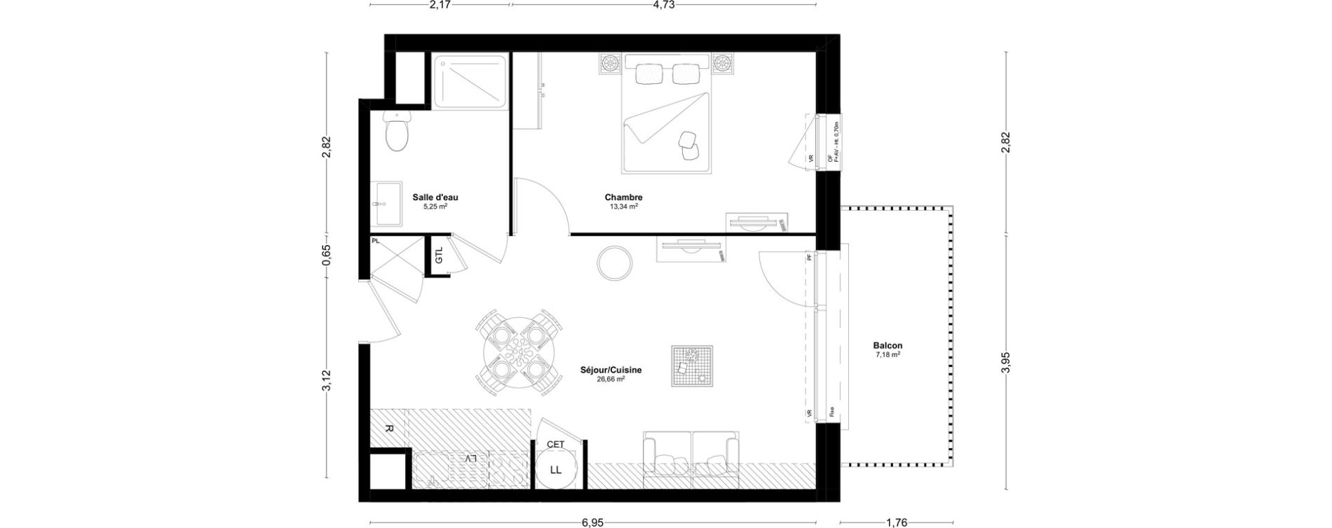 Appartement T2 de 45,25 m2 &agrave; L'Huisserie Centre